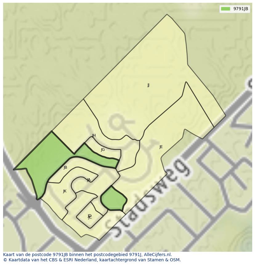 Afbeelding van het postcodegebied 9791 JB op de kaart.