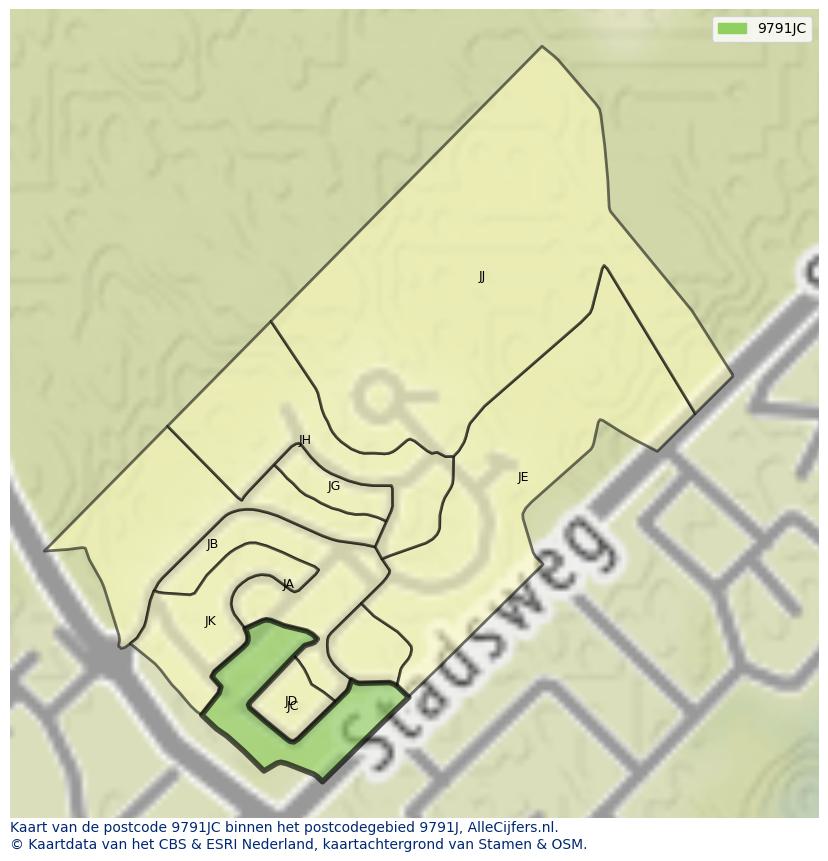Afbeelding van het postcodegebied 9791 JC op de kaart.