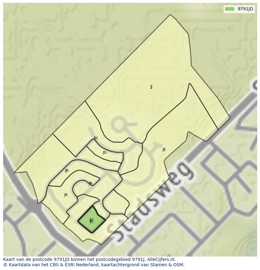 Afbeelding van het postcodegebied 9791 JD op de kaart.