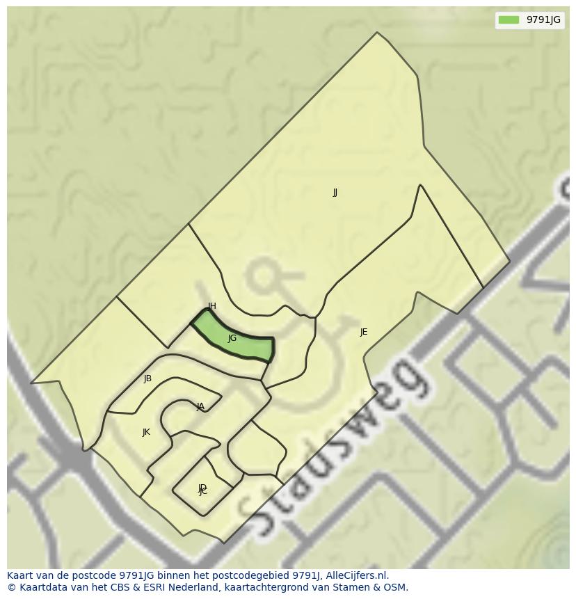 Afbeelding van het postcodegebied 9791 JG op de kaart.