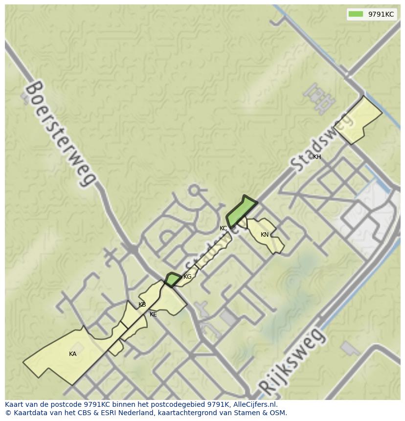 Afbeelding van het postcodegebied 9791 KC op de kaart.