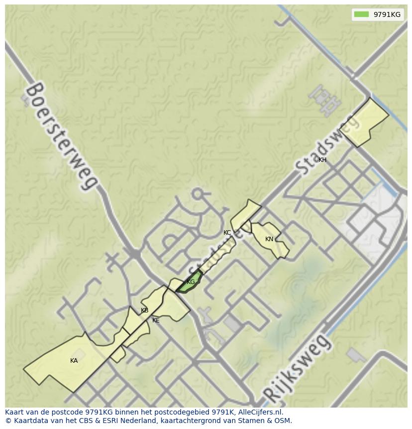 Afbeelding van het postcodegebied 9791 KG op de kaart.
