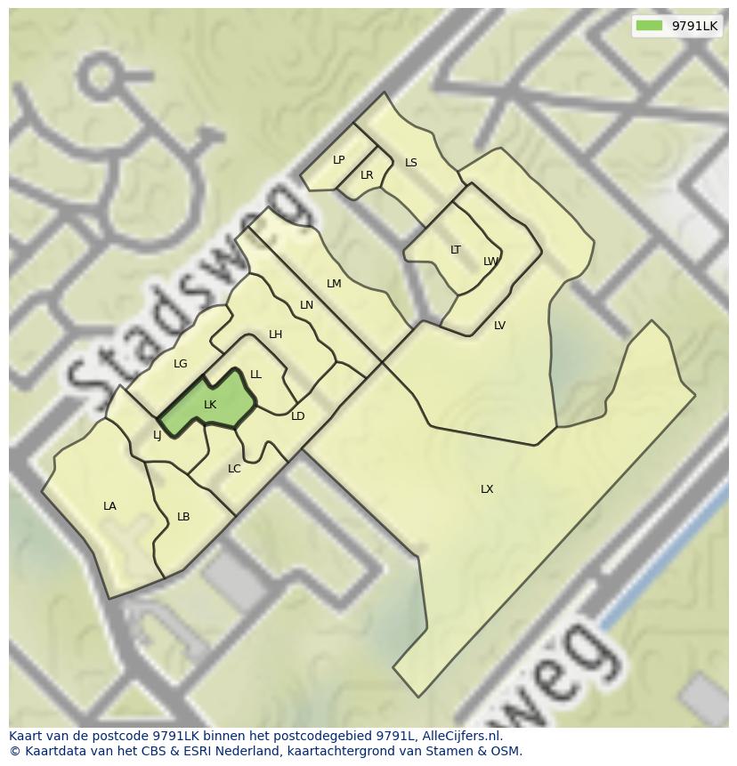 Afbeelding van het postcodegebied 9791 LK op de kaart.