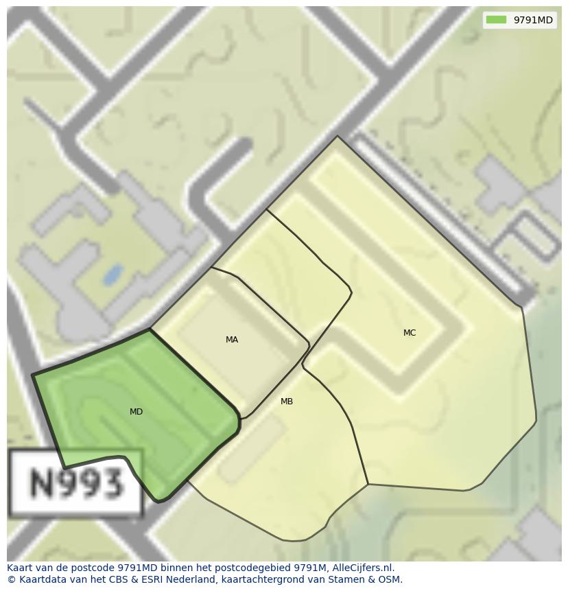 Afbeelding van het postcodegebied 9791 MD op de kaart.