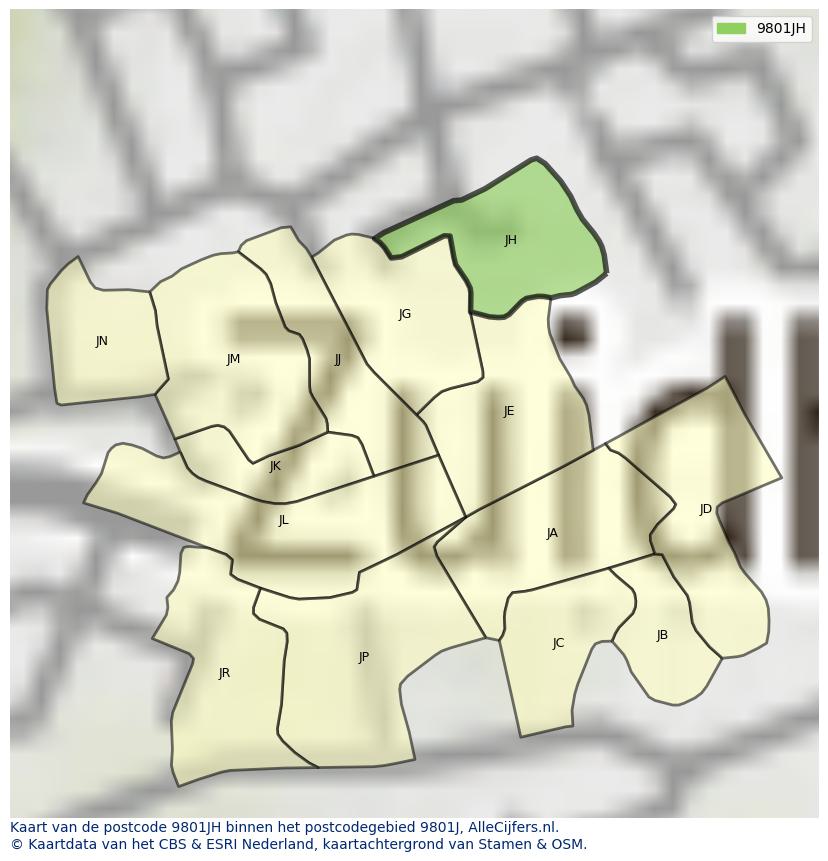 Afbeelding van het postcodegebied 9801 JH op de kaart.