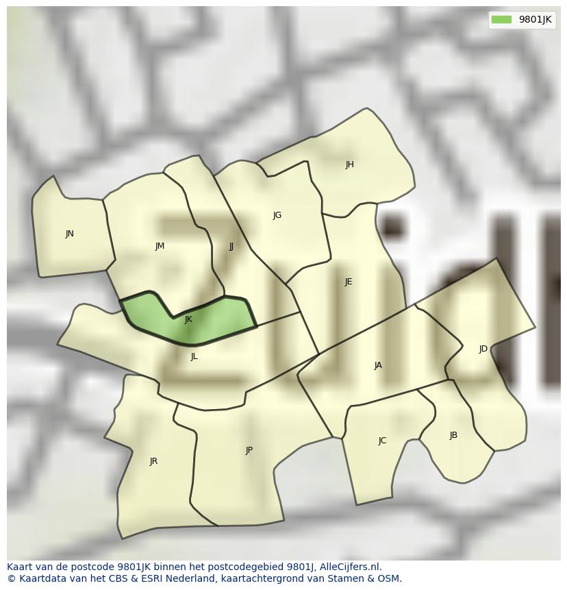 Afbeelding van het postcodegebied 9801 JK op de kaart.