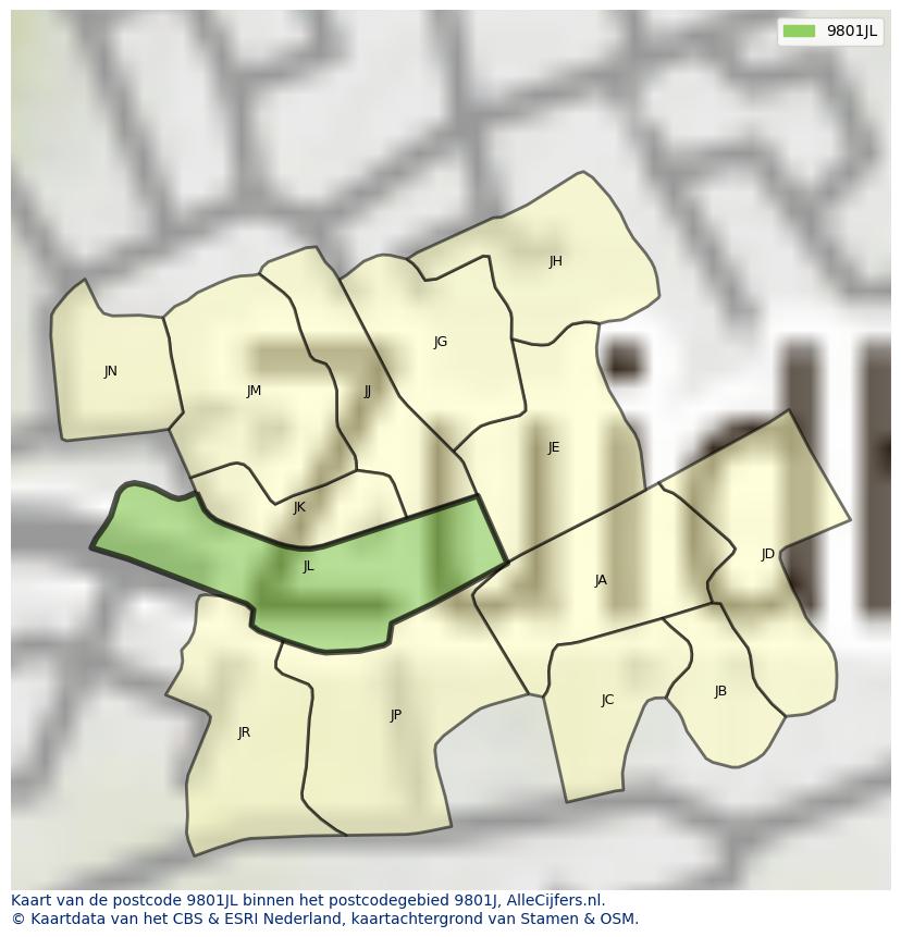 Afbeelding van het postcodegebied 9801 JL op de kaart.