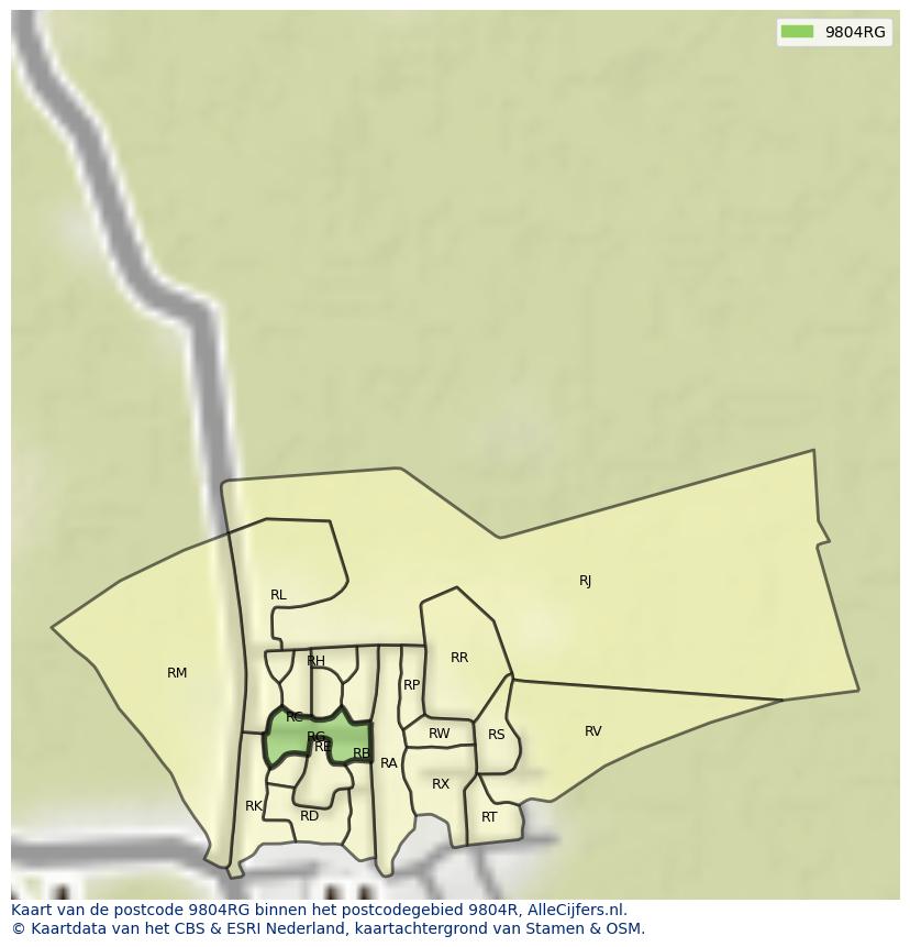 Afbeelding van het postcodegebied 9804 RG op de kaart.