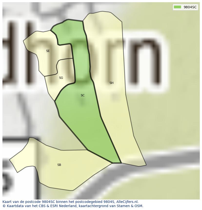 Afbeelding van het postcodegebied 9804 SC op de kaart.