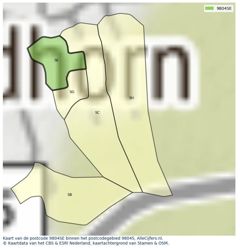Afbeelding van het postcodegebied 9804 SE op de kaart.