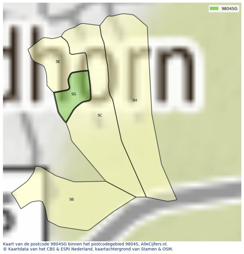 Afbeelding van het postcodegebied 9804 SG op de kaart.