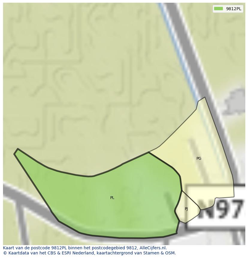 Afbeelding van het postcodegebied 9812 PL op de kaart.