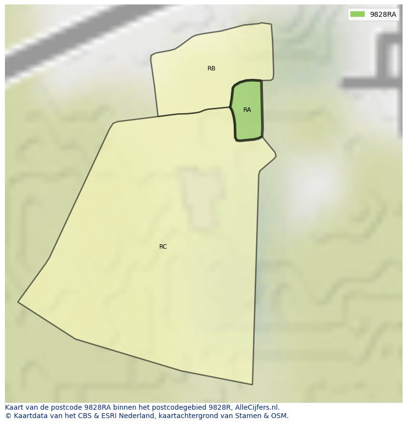 Afbeelding van het postcodegebied 9828 RA op de kaart.