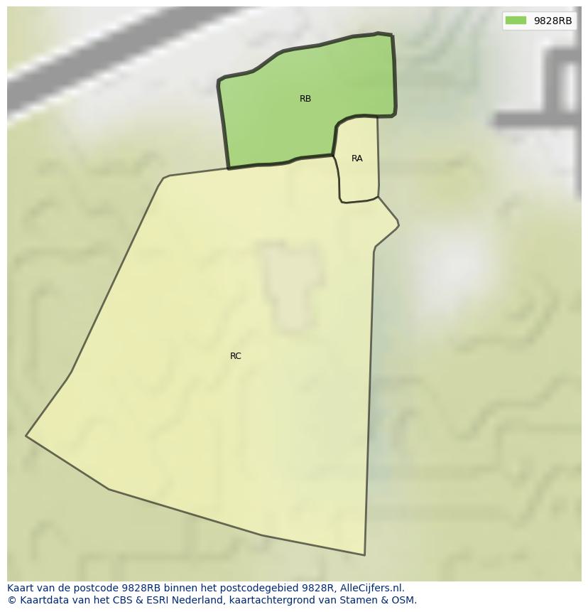 Afbeelding van het postcodegebied 9828 RB op de kaart.