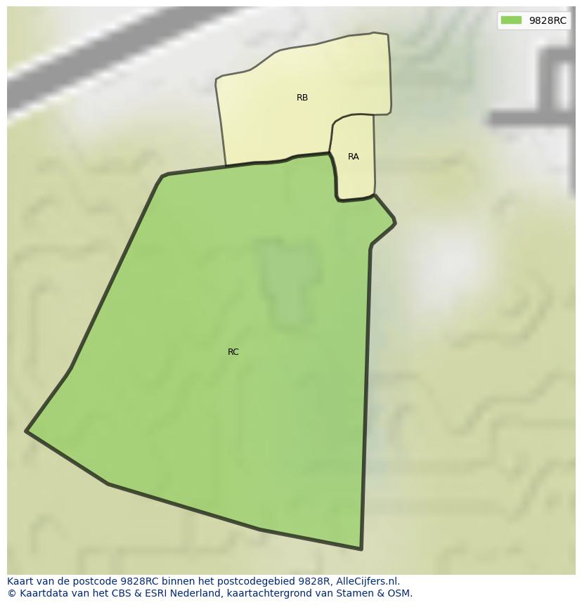 Afbeelding van het postcodegebied 9828 RC op de kaart.