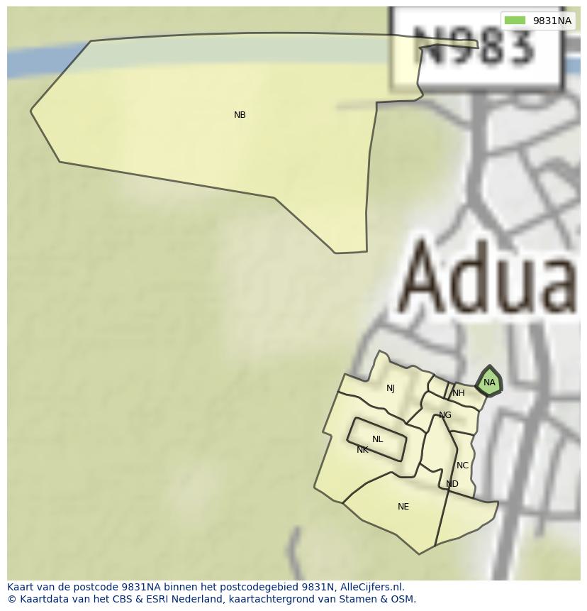 Afbeelding van het postcodegebied 9831 NA op de kaart.