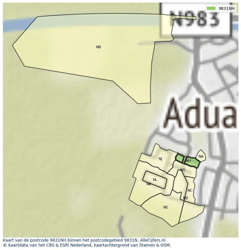 Afbeelding van het postcodegebied 9831 NH op de kaart.