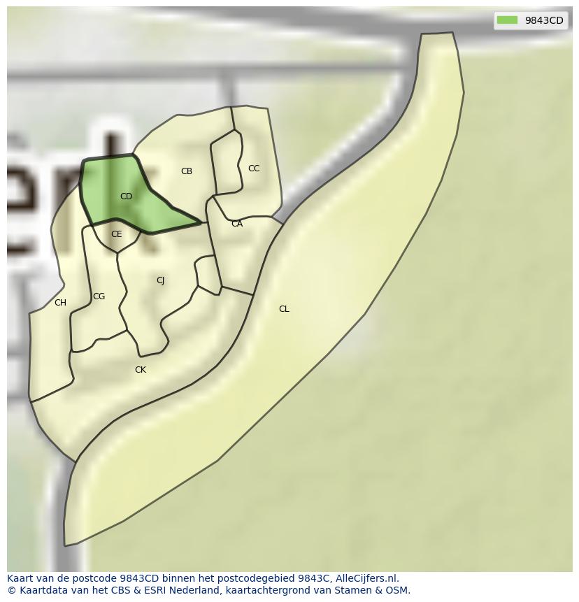 Afbeelding van het postcodegebied 9843 CD op de kaart.