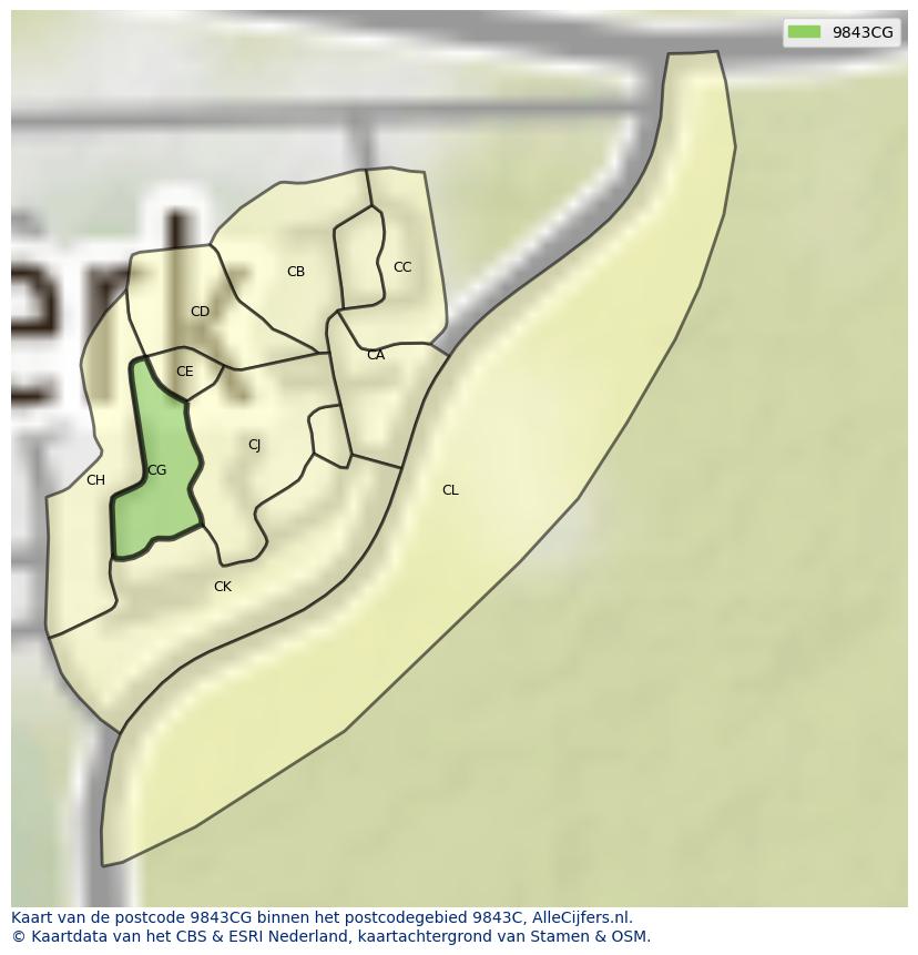 Afbeelding van het postcodegebied 9843 CG op de kaart.