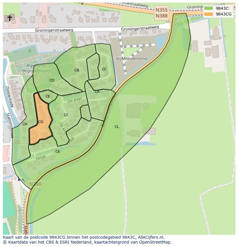 Afbeelding van het postcodegebied 9843 CG op de kaart.