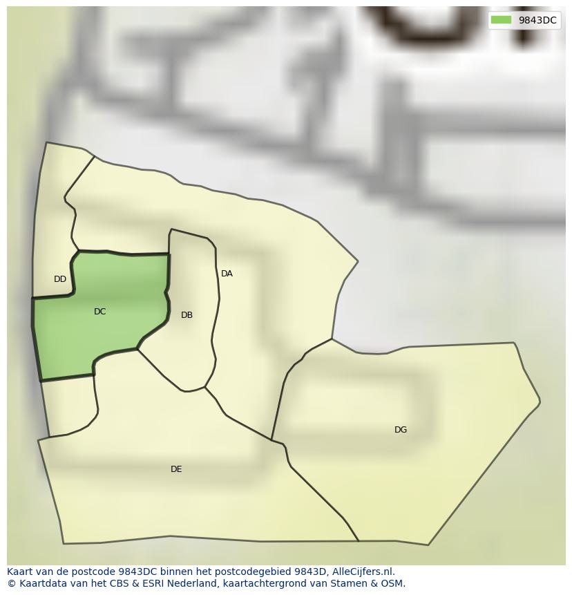 Afbeelding van het postcodegebied 9843 DC op de kaart.