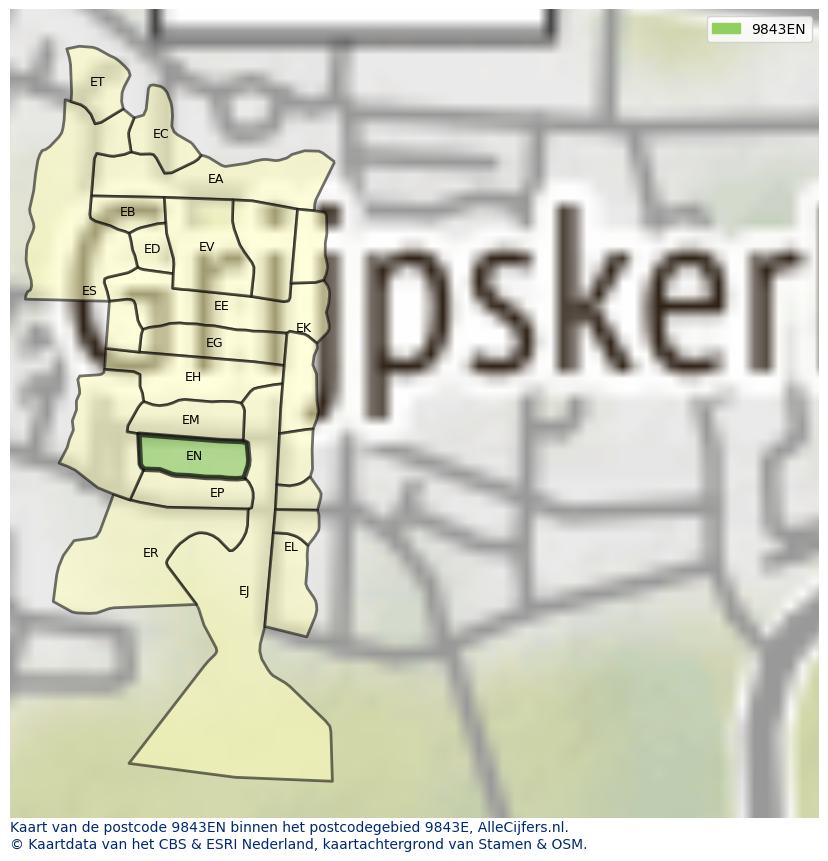 Afbeelding van het postcodegebied 9843 EN op de kaart.