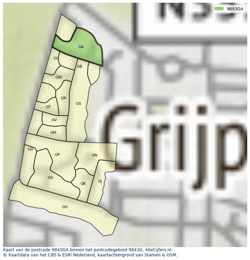 Afbeelding van het postcodegebied 9843 GA op de kaart.