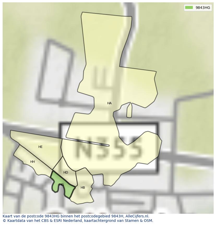 Afbeelding van het postcodegebied 9843 HG op de kaart.
