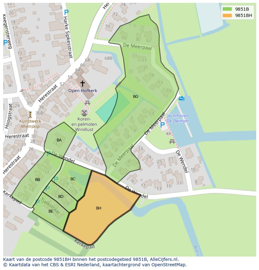 Afbeelding van het postcodegebied 9851 BH op de kaart.