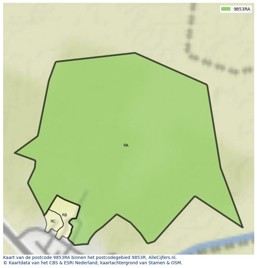 Afbeelding van het postcodegebied 9853 RA op de kaart.