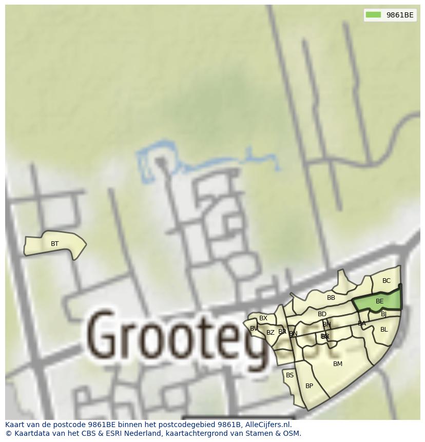 Afbeelding van het postcodegebied 9861 BE op de kaart.
