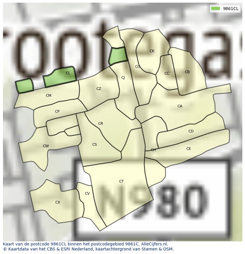 Afbeelding van het postcodegebied 9861 CL op de kaart.