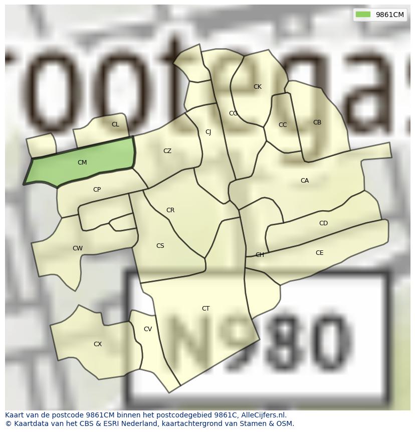 Afbeelding van het postcodegebied 9861 CM op de kaart.