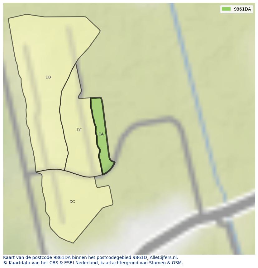 Afbeelding van het postcodegebied 9861 DA op de kaart.