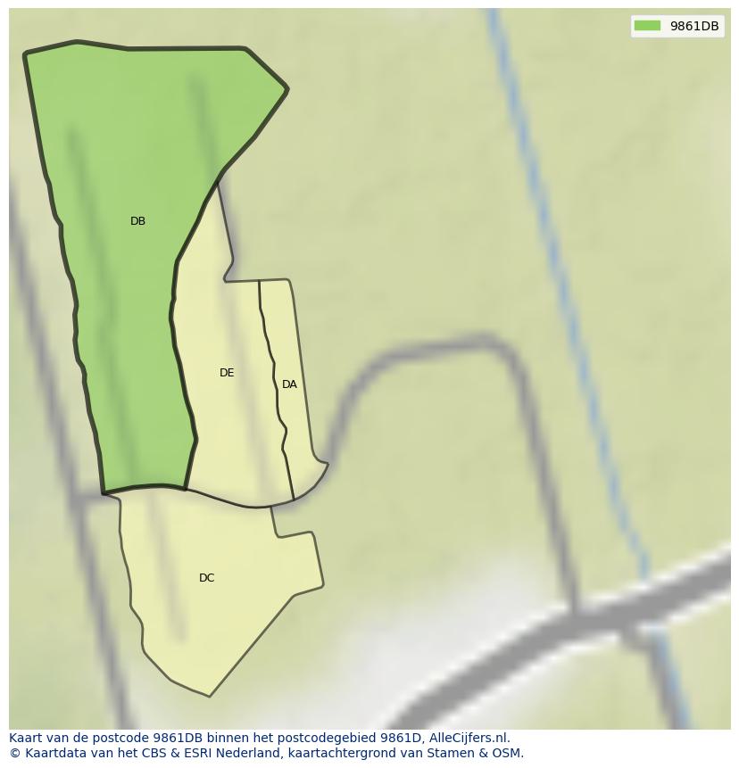 Afbeelding van het postcodegebied 9861 DB op de kaart.