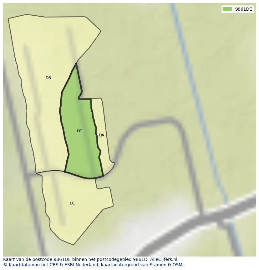Afbeelding van het postcodegebied 9861 DE op de kaart.