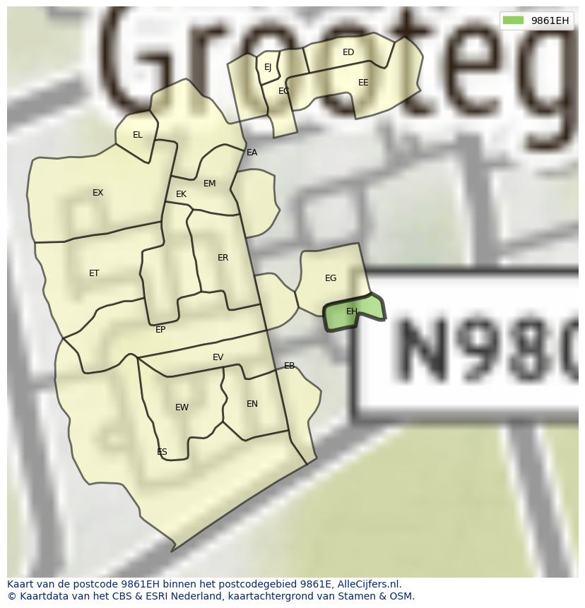 Afbeelding van het postcodegebied 9861 EH op de kaart.