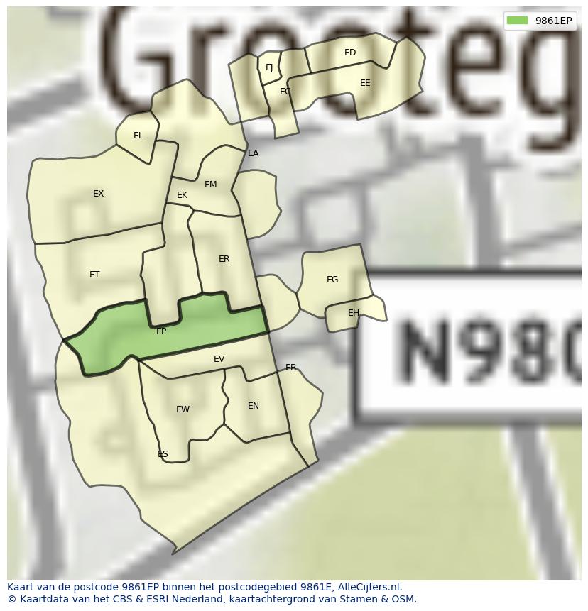 Afbeelding van het postcodegebied 9861 EP op de kaart.