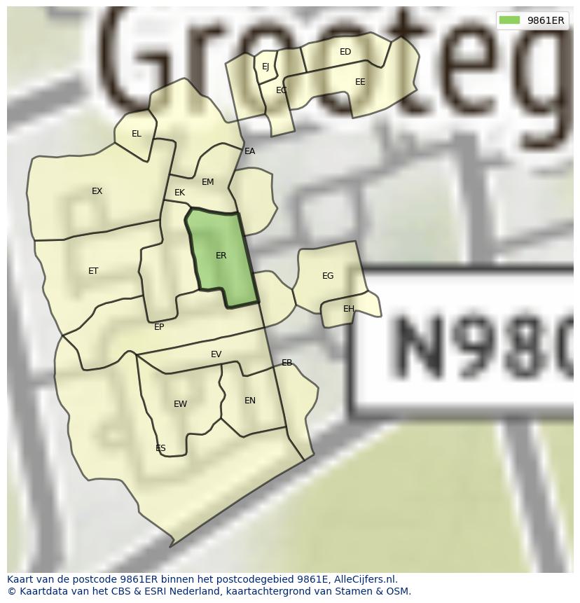 Afbeelding van het postcodegebied 9861 ER op de kaart.