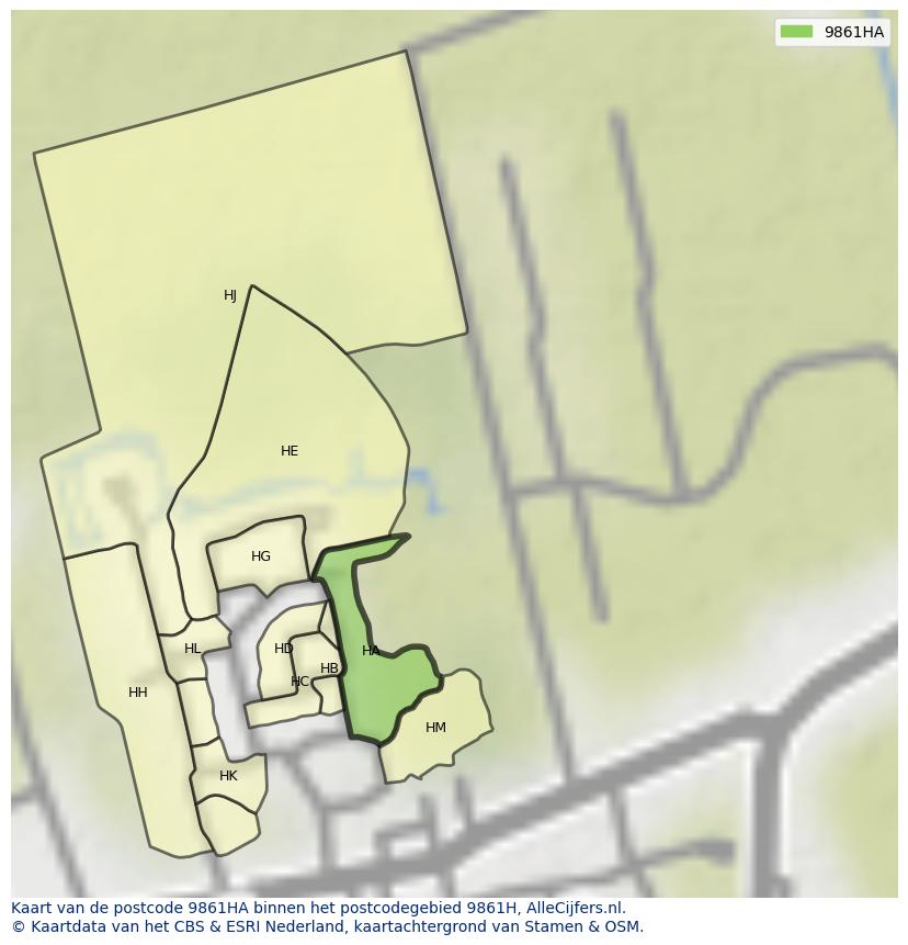 Afbeelding van het postcodegebied 9861 HA op de kaart.