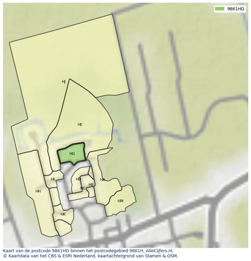 Afbeelding van het postcodegebied 9861 HG op de kaart.