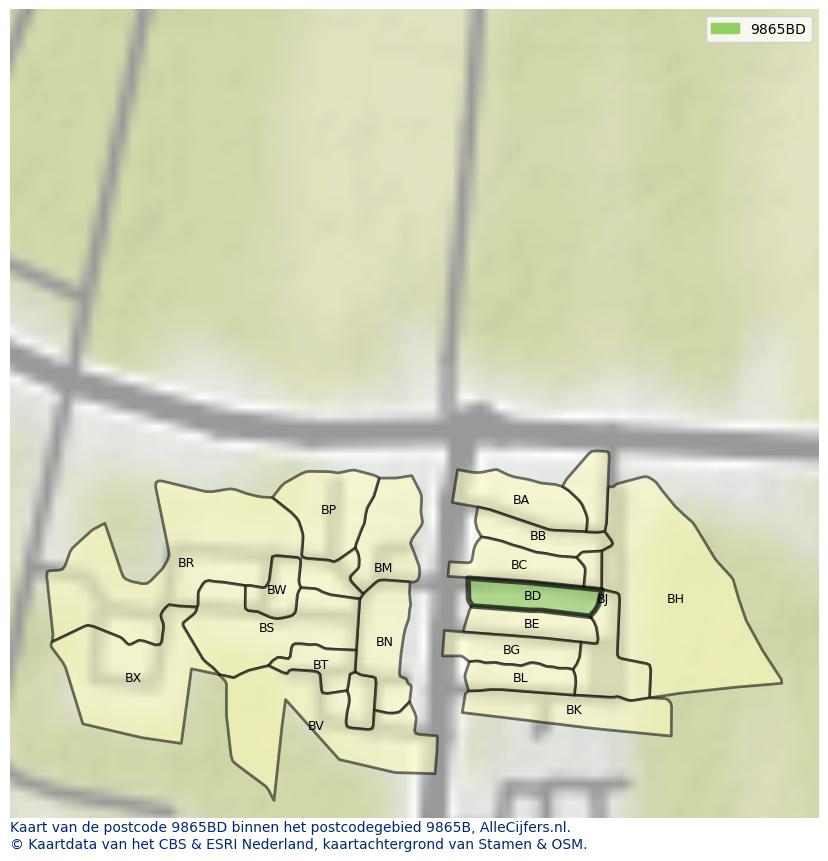 Afbeelding van het postcodegebied 9865 BD op de kaart.