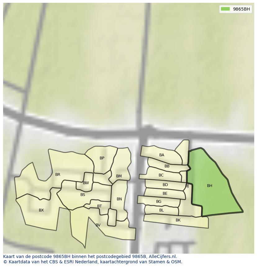 Afbeelding van het postcodegebied 9865 BH op de kaart.