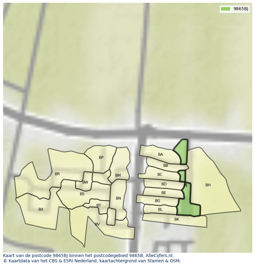 Afbeelding van het postcodegebied 9865 BJ op de kaart.