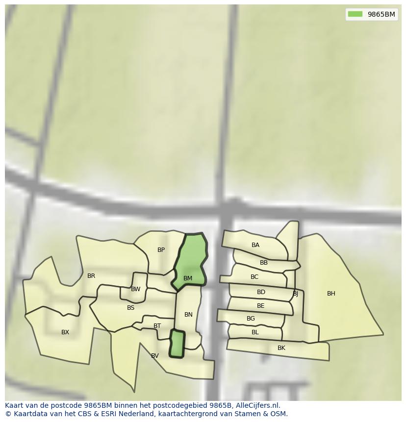 Afbeelding van het postcodegebied 9865 BM op de kaart.