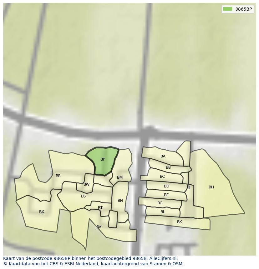 Afbeelding van het postcodegebied 9865 BP op de kaart.