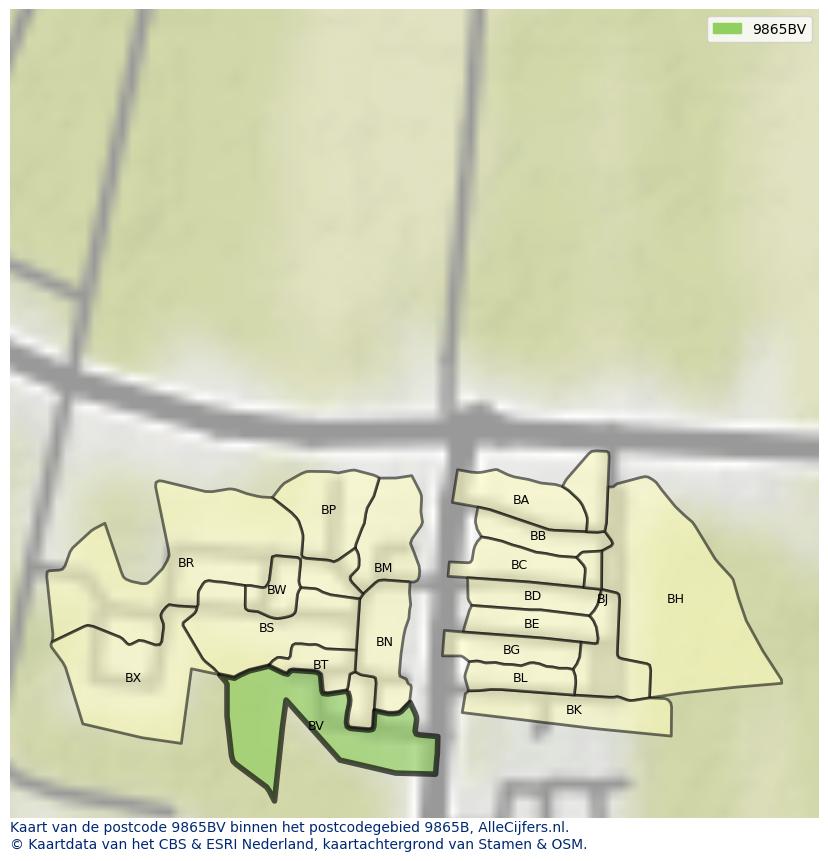 Afbeelding van het postcodegebied 9865 BV op de kaart.