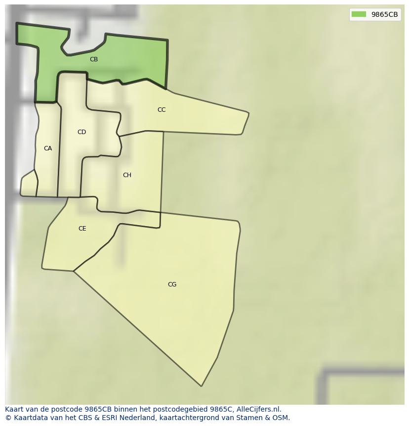 Afbeelding van het postcodegebied 9865 CB op de kaart.