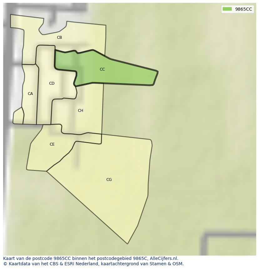 Afbeelding van het postcodegebied 9865 CC op de kaart.