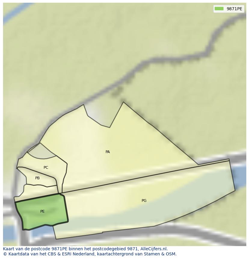 Afbeelding van het postcodegebied 9871 PE op de kaart.